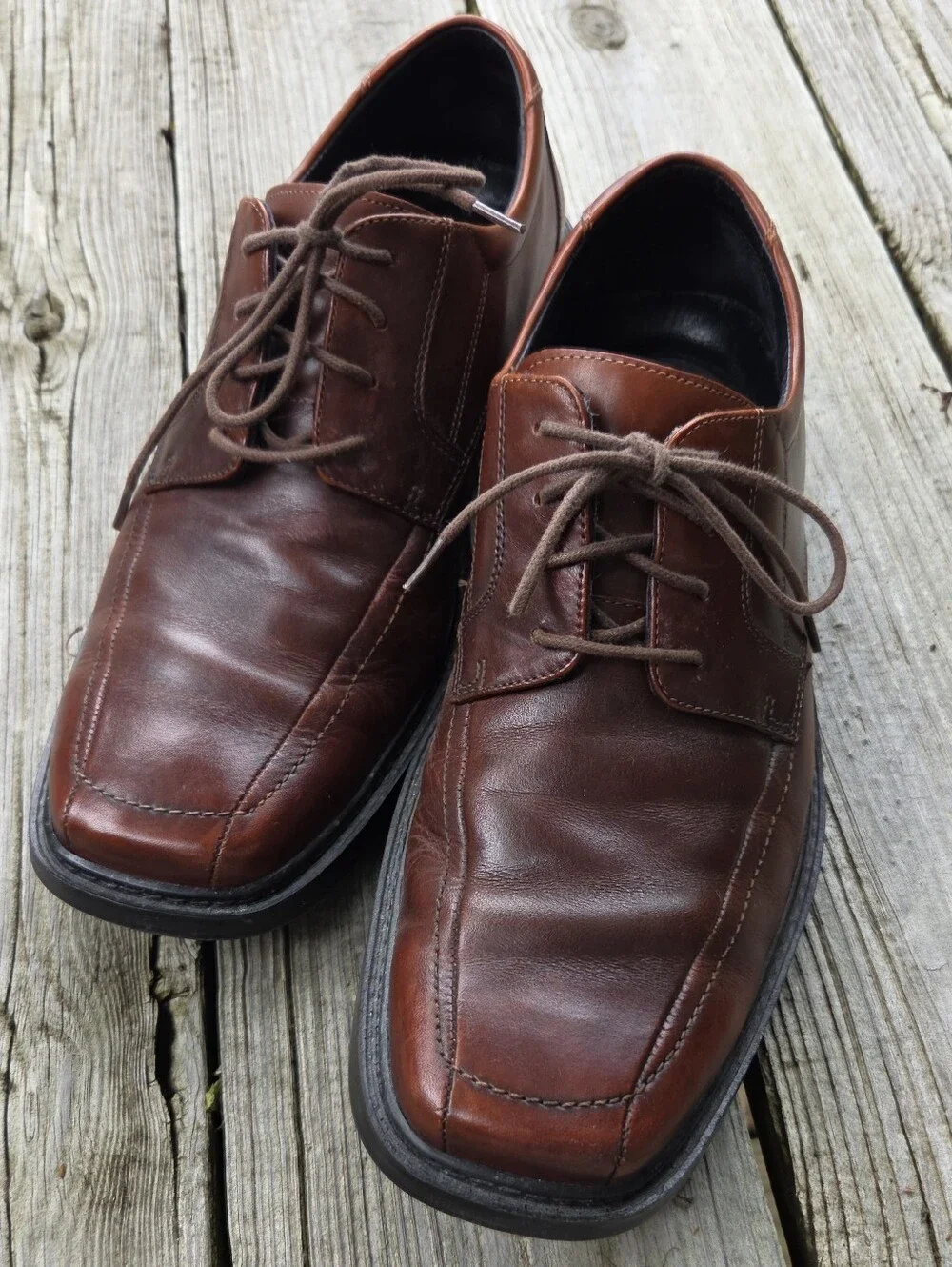 Bostonian 2 Pod Comfort Dress Shoes Men's Leather Brown Oxford Lace Apron Toe